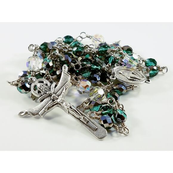 Handmade Five Decade Rosary, Unbreakable Rosary, Fire Polished Beads - Picture 7 of 10